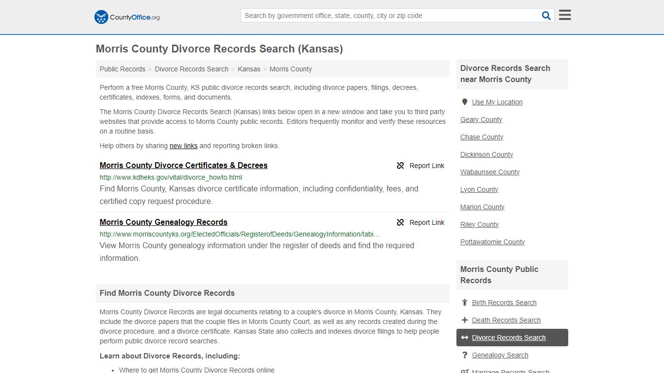 Morris County Divorce Records Search (Kansas) - County Office